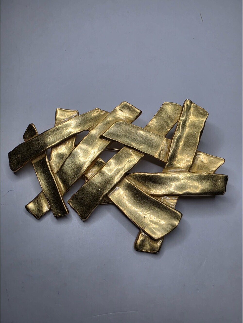 VTG Japon Stamp Sterling Gold Wash Brutalist Abstract Modernist Brooch Pin